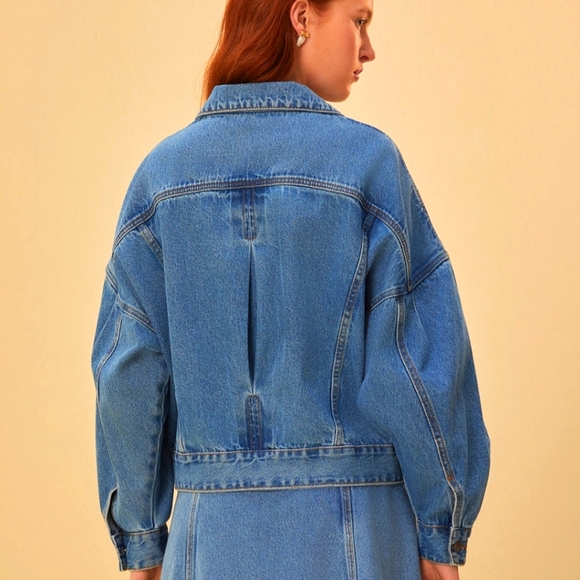 Farm Rio Denim Bomber Jacket sz Med - Picture 2 of 3